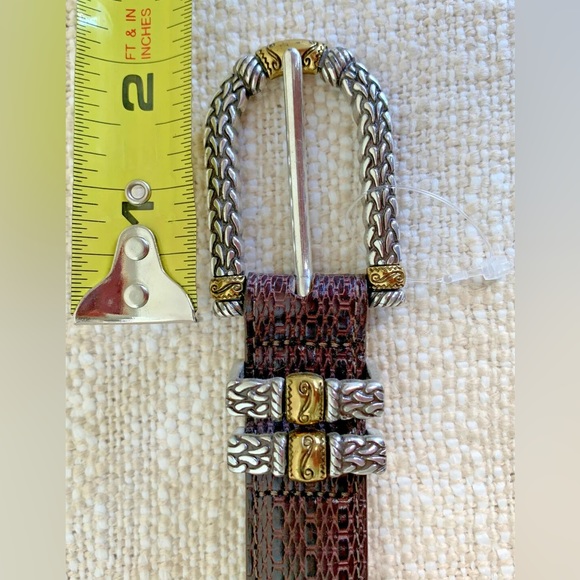 Brighton Belt Size ML / 32 Leather Brown Silver& Gold Tone Buckle & Tip - Picture 4 of 10